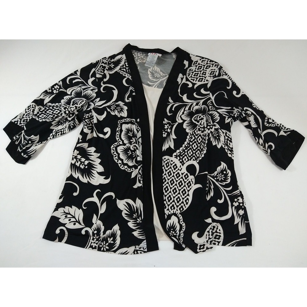 R&K Originals Blouse Women 18W Knit Black White Comfort Stretch Work Date